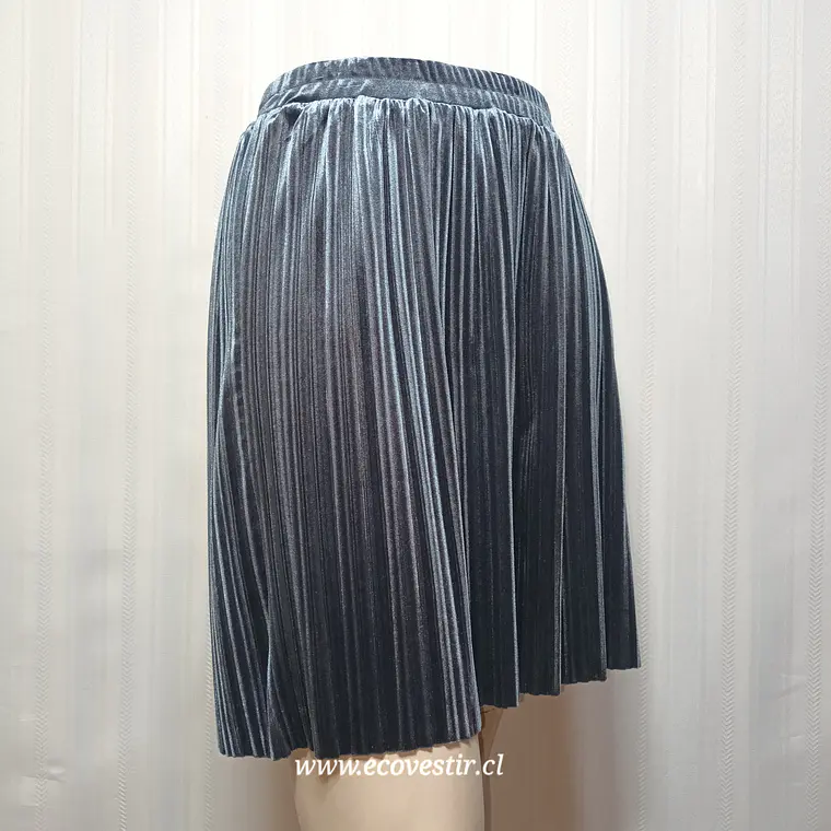Falda Plisada de Terciopelo Gris ICHI - Talla M 1