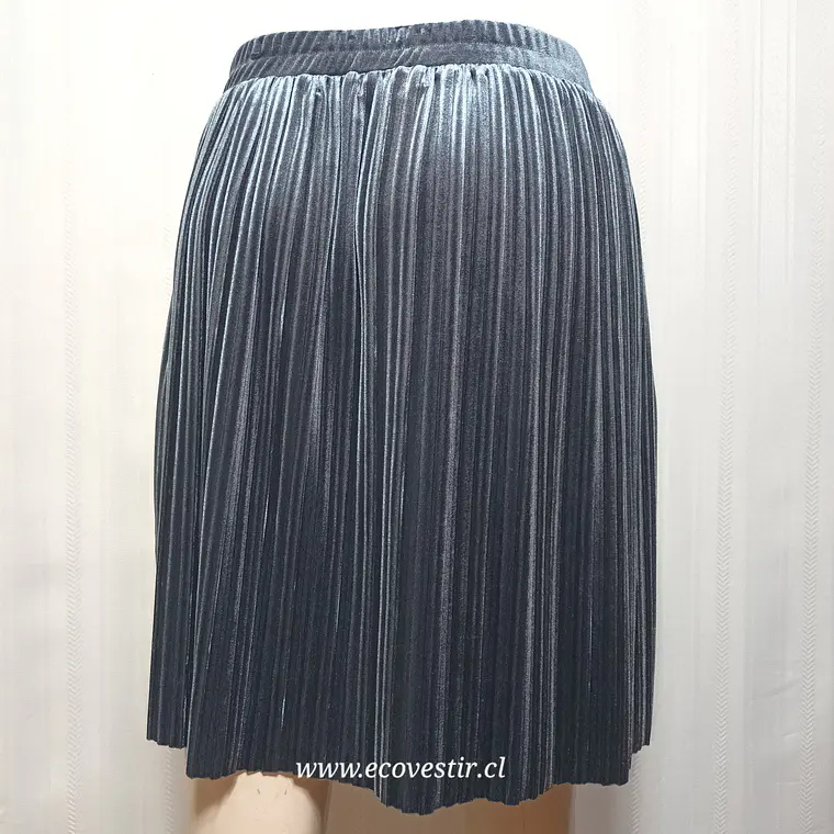 Falda Plisada de Terciopelo Gris ICHI - Talla M 3