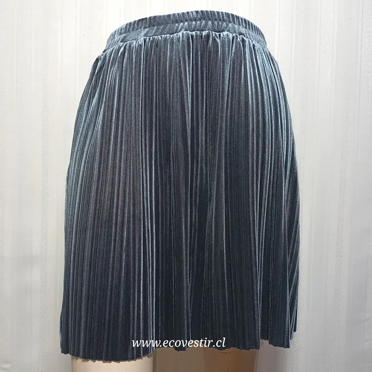 Falda Plisada de Terciopelo Gris ICHI - Talla M 2
