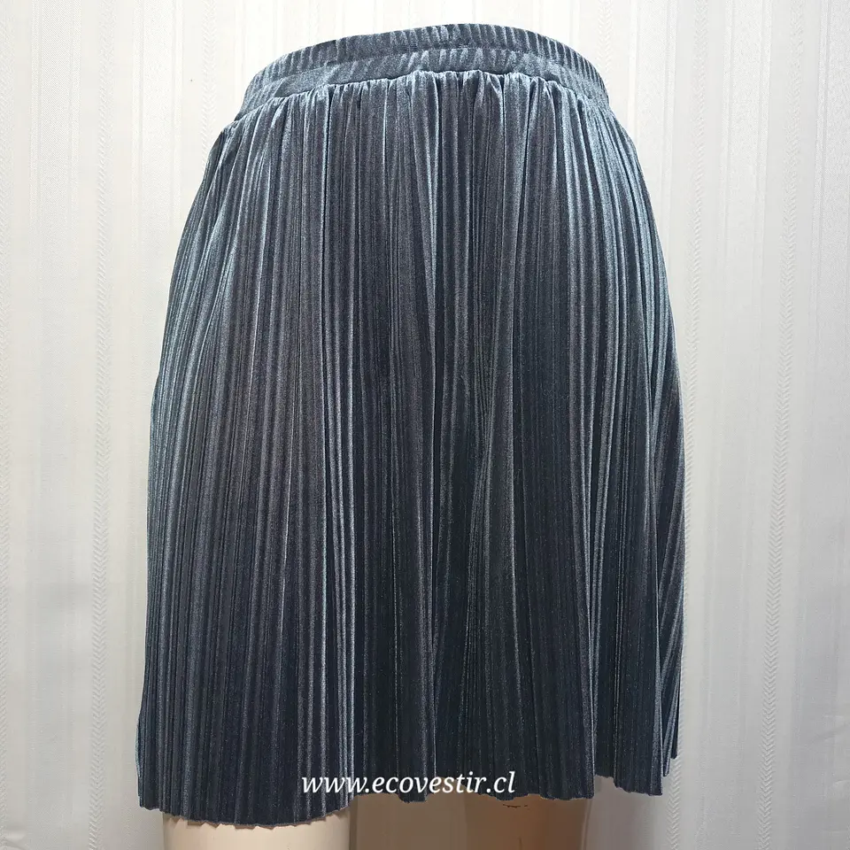 Falda Plisada de Terciopelo Gris ICHI - Talla M 2