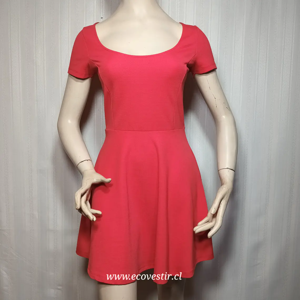 Vestido Mujer Rojo Manga Corta Stradivarius Talla M 1