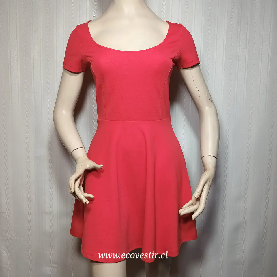 Vestido Mujer Rojo Manga Corta Stradivarius Talla M 1