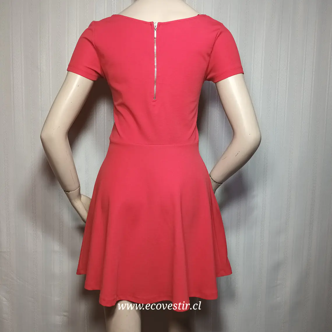 Vestido Mujer Rojo Manga Corta Stradivarius Talla M 4