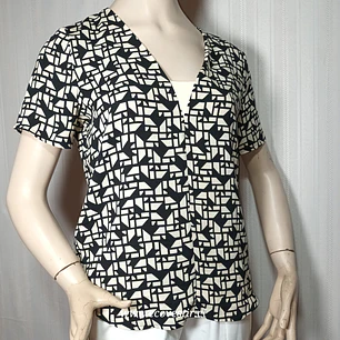  Blusa Zara Basic con Estampado Geométrico Blanco y Negro Talla M 