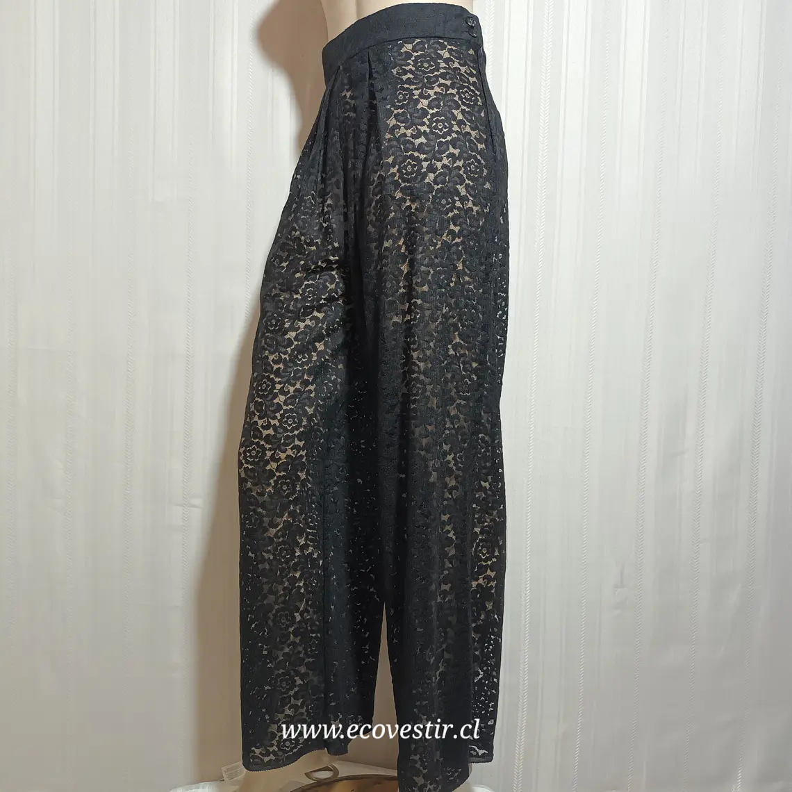 Pantalón Mujer Encaje Traslucido Negro Talla 33 3