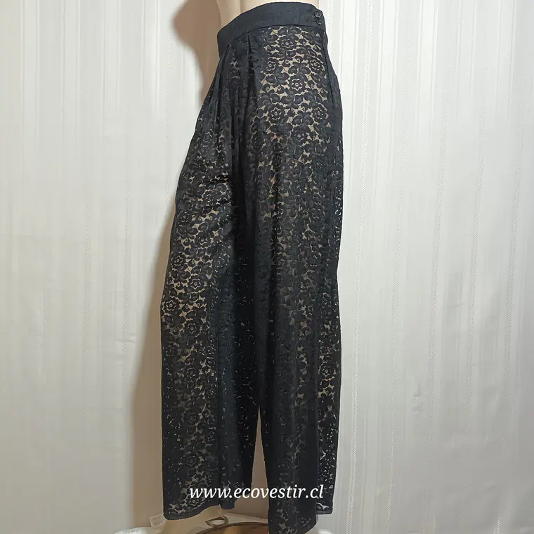 Pantalón Mujer Encaje Traslucido Negro Talla 33 3