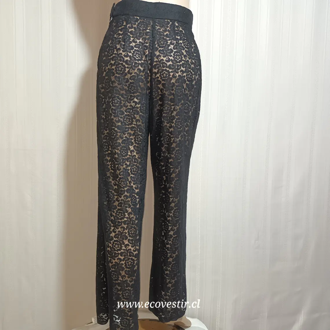 Pantalón Mujer Encaje Traslucido Negro Talla 33 4