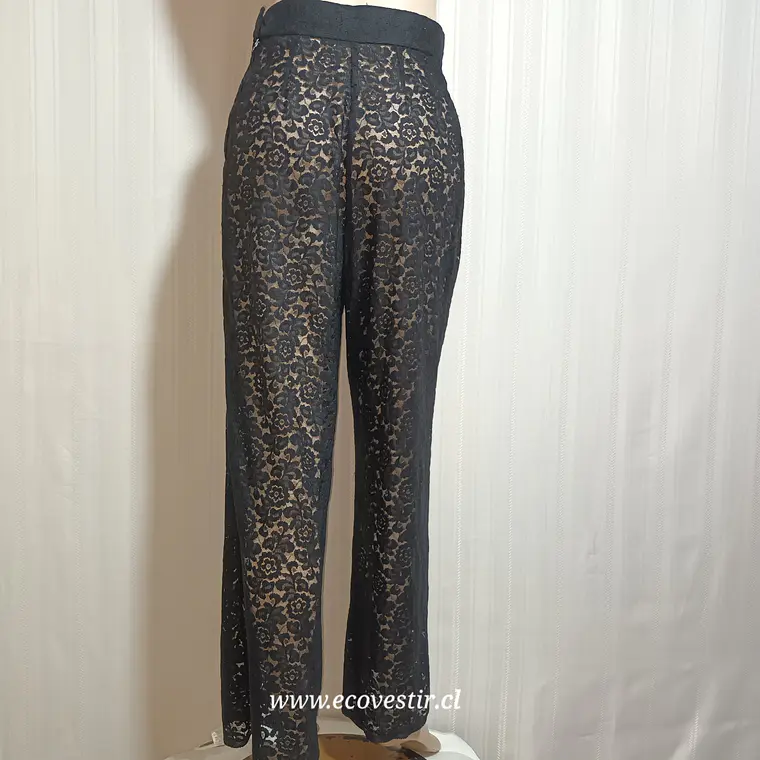 Pantalón Mujer Encaje Traslucido Negro Talla 33 4