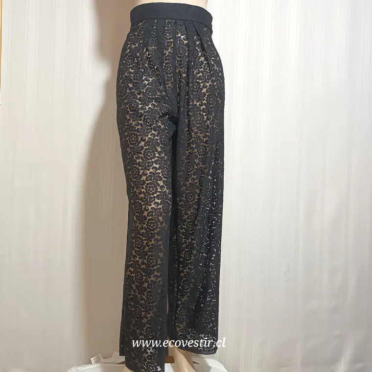 Pantalón Mujer Encaje Traslucido Negro Talla 33 2
