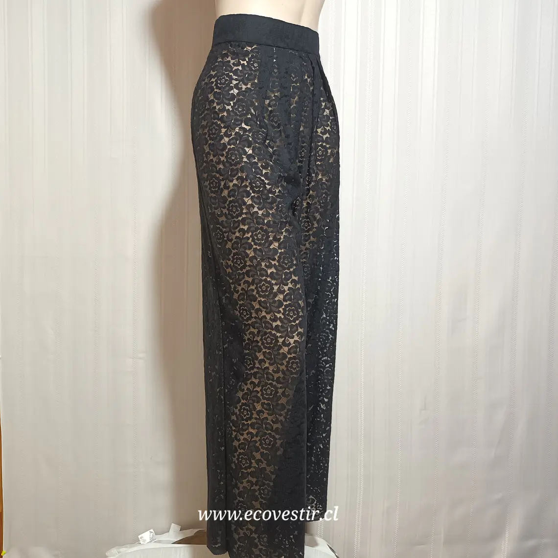 Pantalón Mujer Encaje Traslucido Negro Talla 33 1