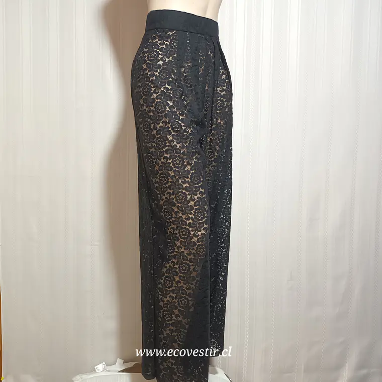 Pantalón Mujer Encaje Traslucido Negro Talla 33 1