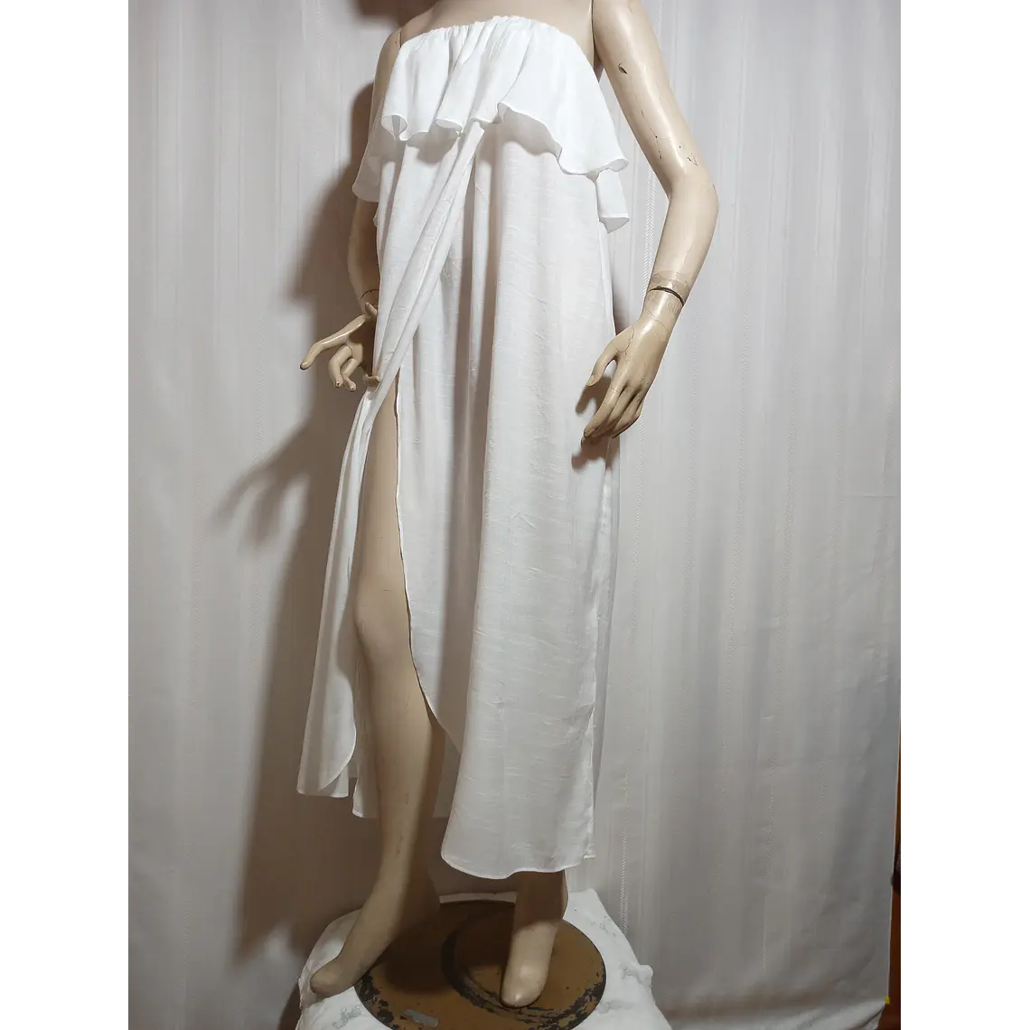 Vestido Playero H&M Blanco Strapless Cruzado-Volante Talla M 3