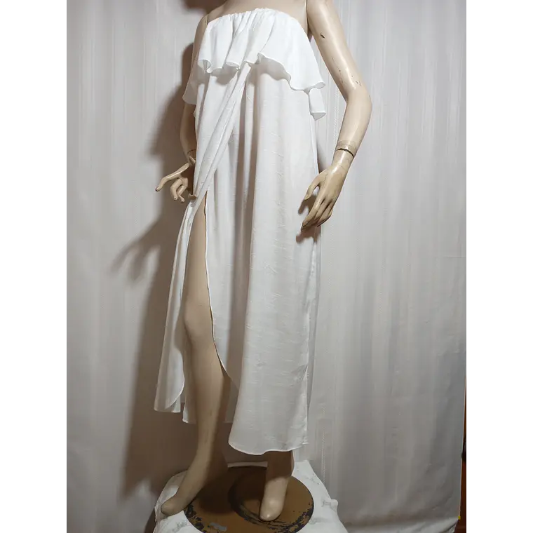 Vestido Playero H&M Blanco Strapless Cruzado-Volante Talla M 3