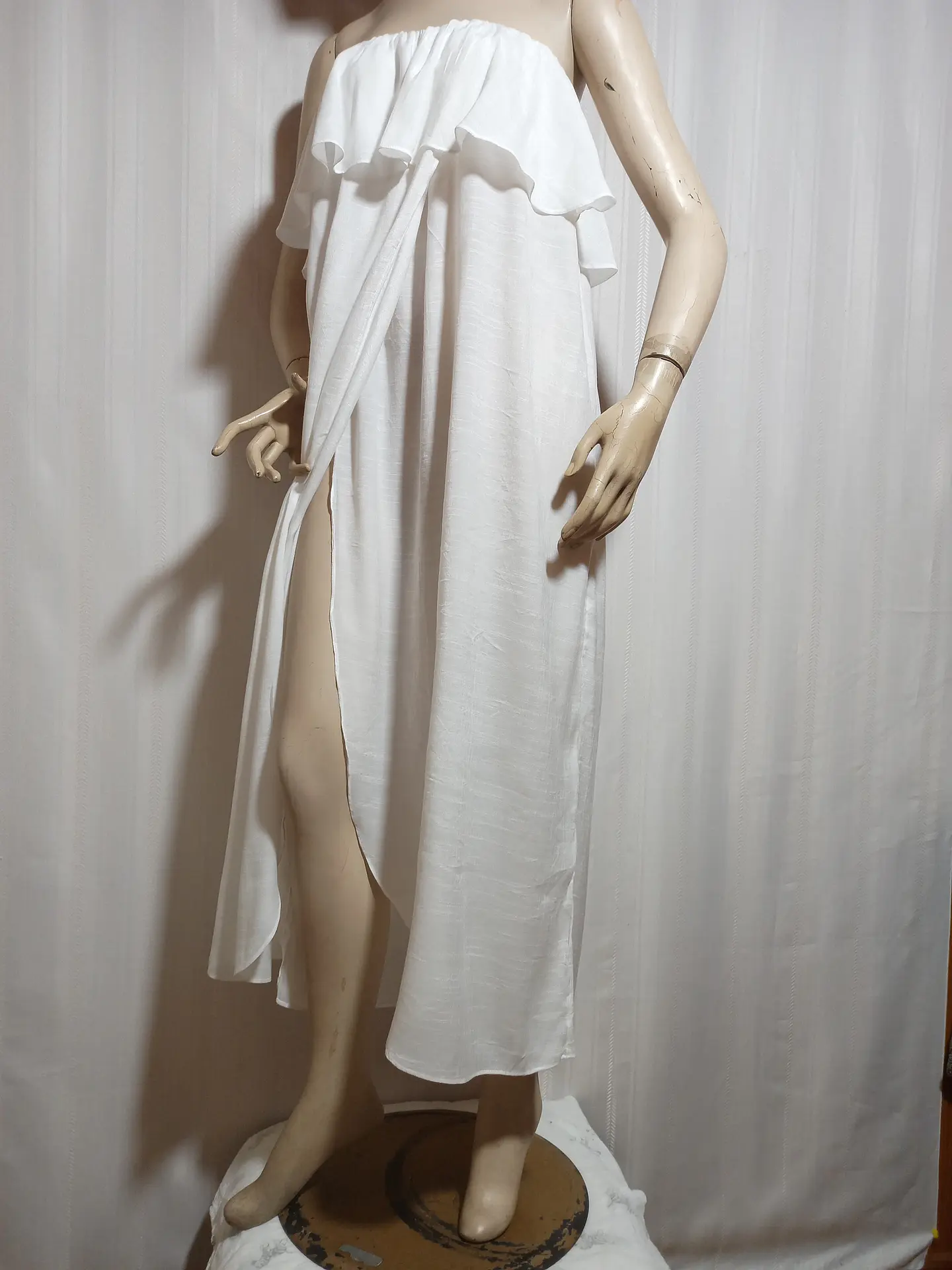 Vestido Playero H&M Blanco Strapless Cruzado-Volante Talla M 3