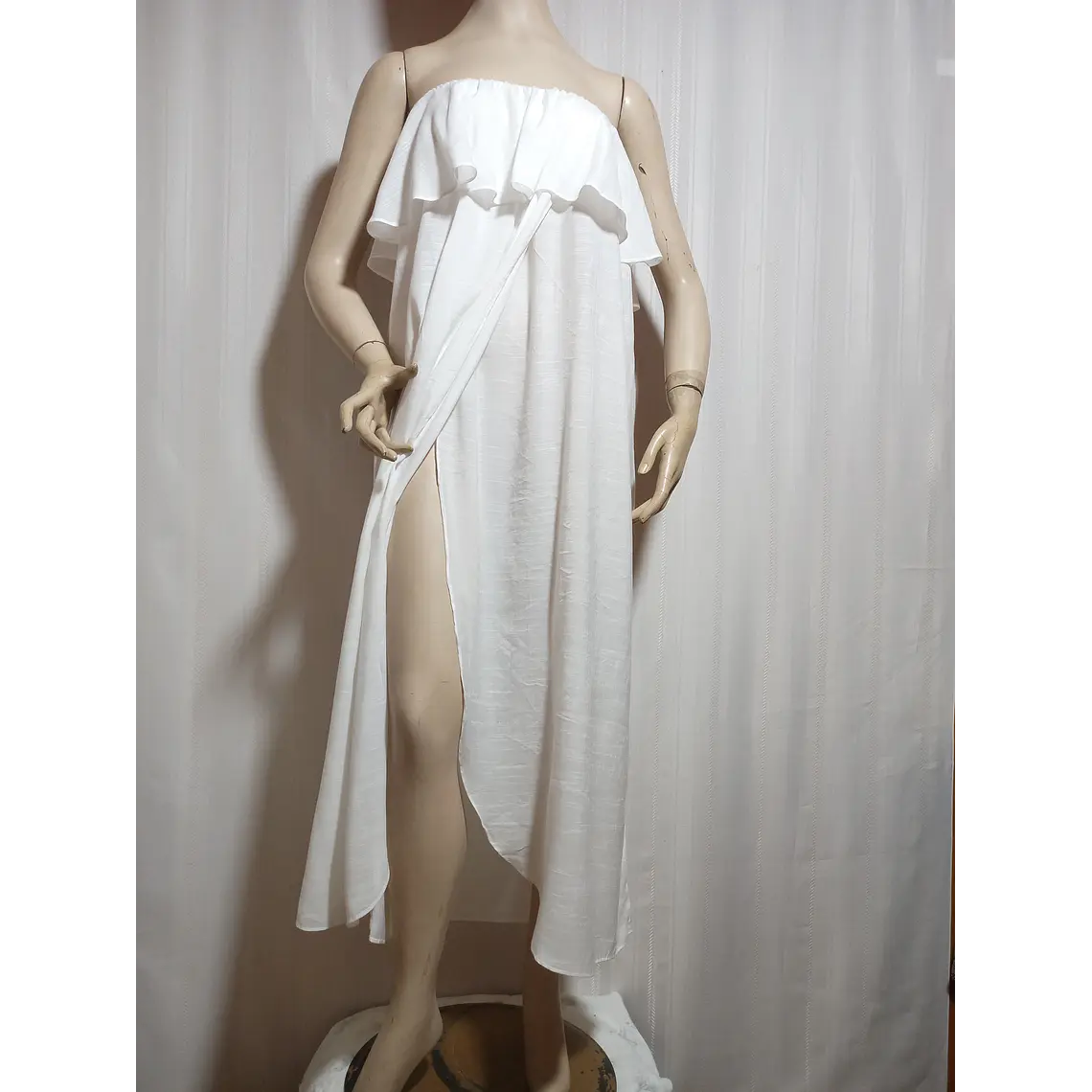Vestido Playero H&M Blanco Strapless Cruzado-Volante Talla M 2