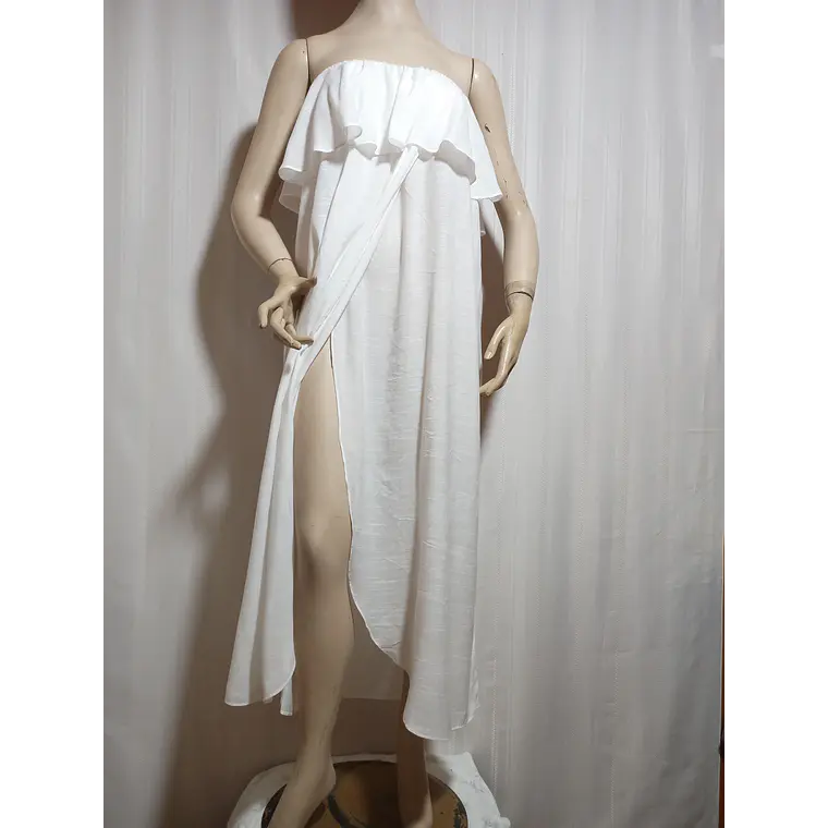 Vestido Playero H&M Blanco Strapless Cruzado-Volante Talla M 2