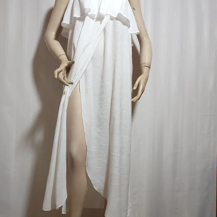 Vestido Playero H&M Blanco Strapless Cruzado-Volante Talla M 2