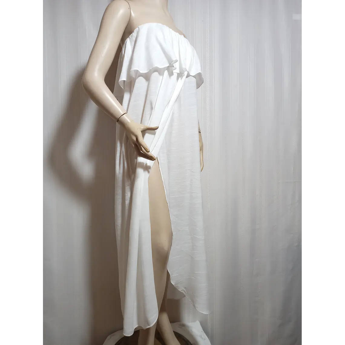 Vestido Playero H&M Blanco Strapless Cruzado-Volante Talla M 1
