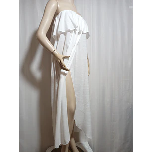 Vestido Playero H&M Blanco Strapless Cruzado-Volante Talla M