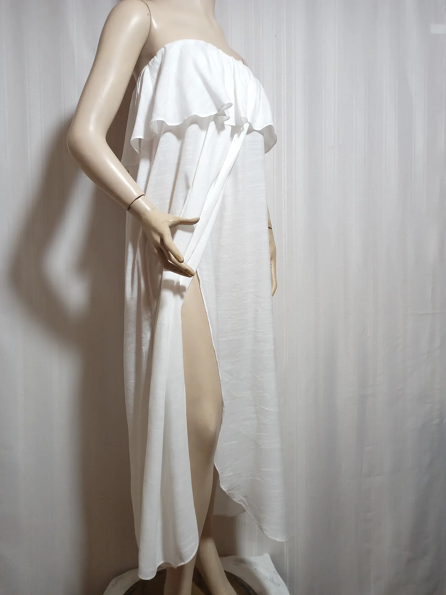 Vestido Playero H&M Blanco Strapless Cruzado-Volante Talla M 1