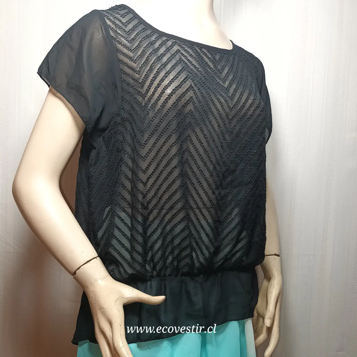 Blusa Traslúcido Negro Manga Corta Inside Talla S  1