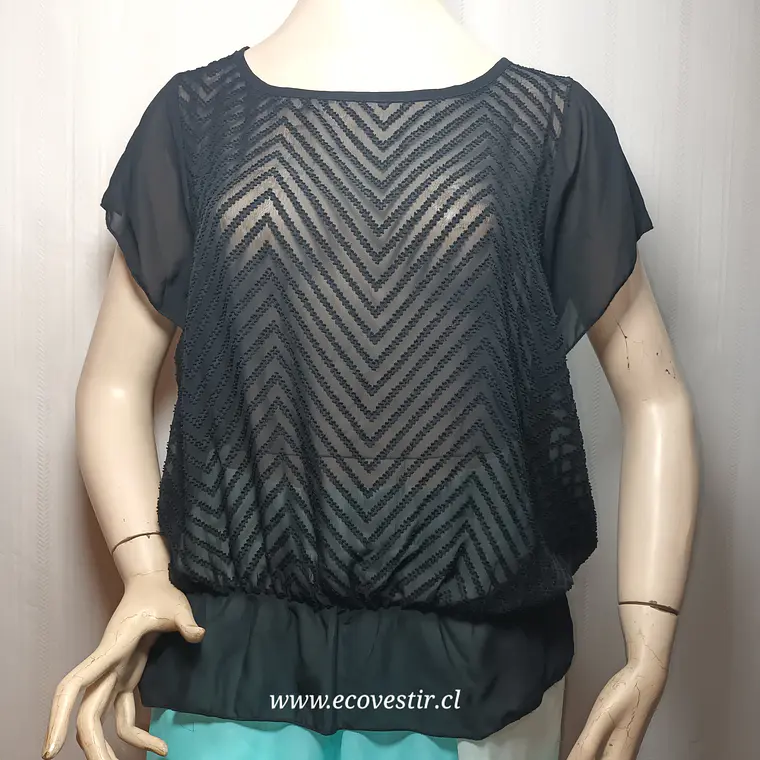 Blusa Traslúcido Negro Manga Corta Inside Talla S  2