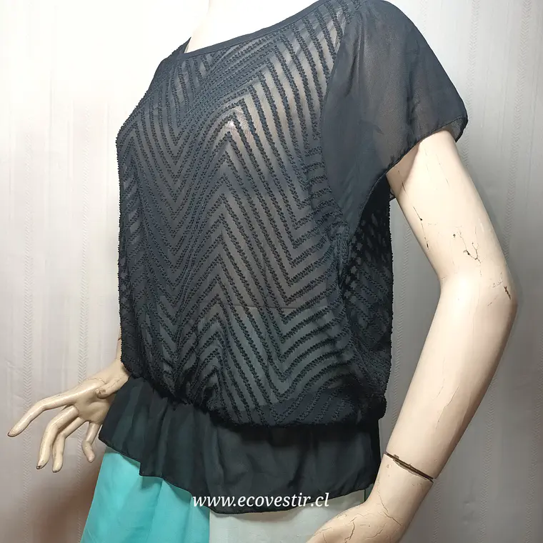 Blusa Traslúcido Negro Manga Corta Inside Talla S  3