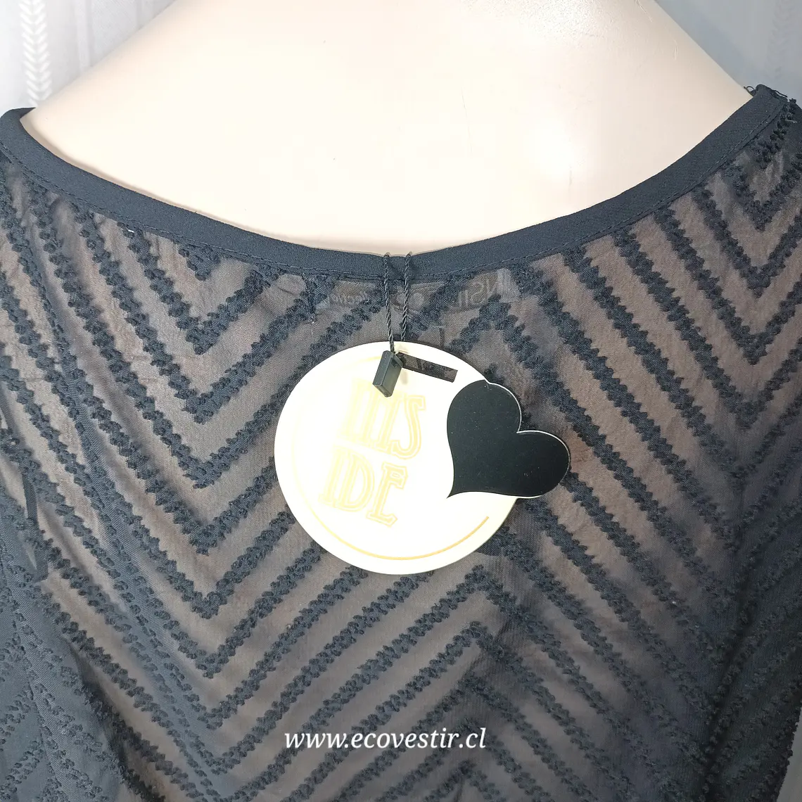 Blusa Traslúcido Negro Manga Corta Inside Talla S  5