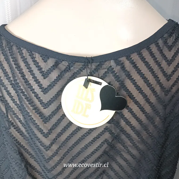 Blusa Traslúcido Negro Manga Corta Inside Talla S  5