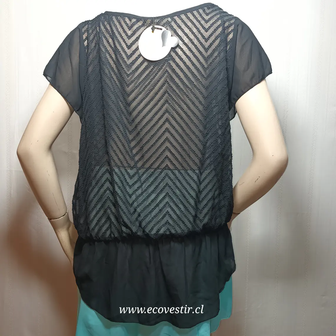 Blusa Traslúcido Negro Manga Corta Inside Talla S  4