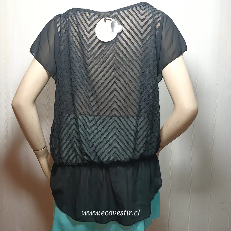 Blusa Traslúcido Negro Manga Corta Inside Talla S  4