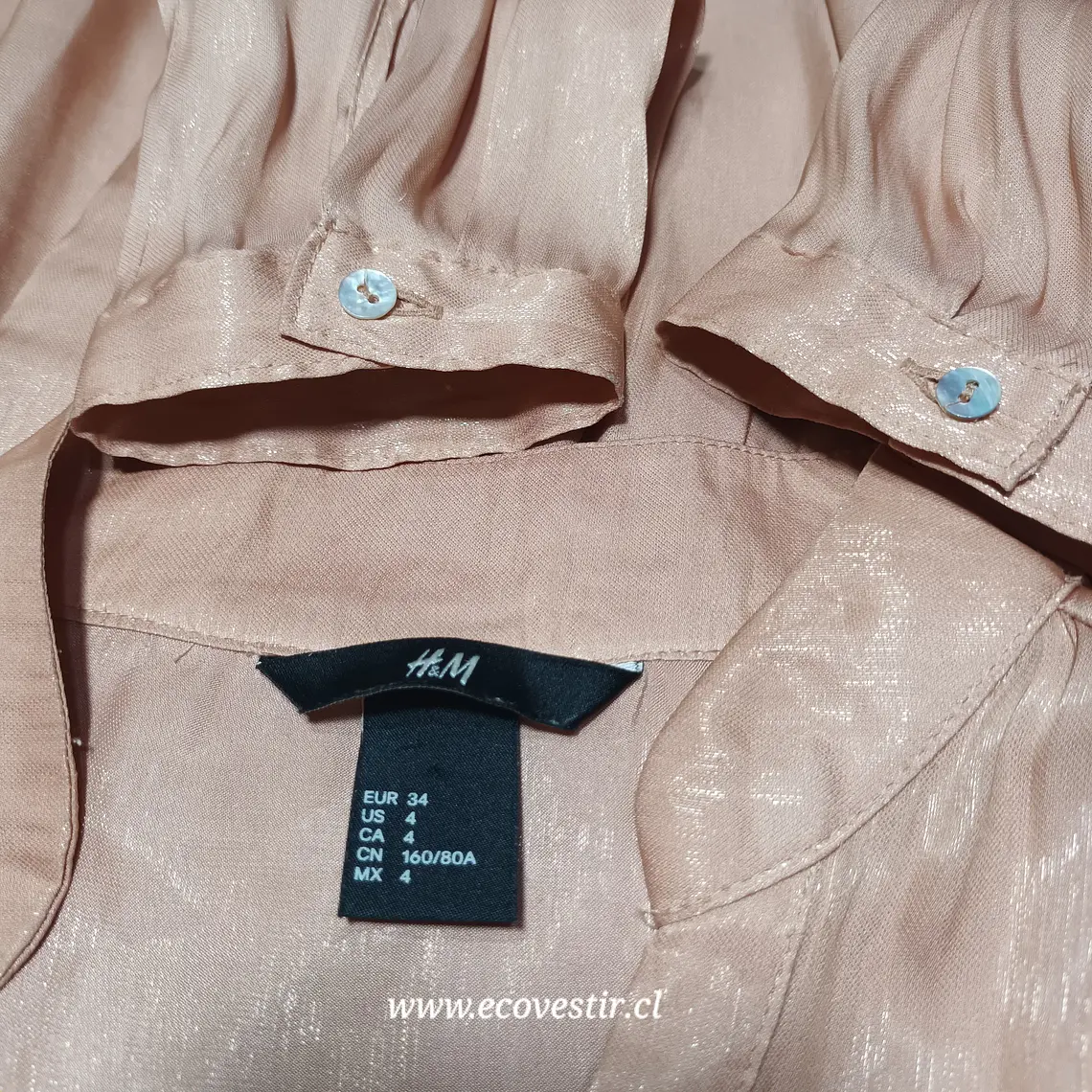 Blusa Mujer Manga Larga Palo Rosa H&M Talla 34 5