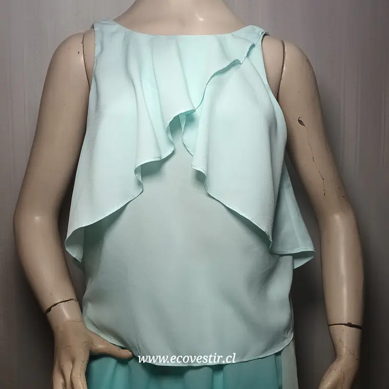 Blusa Zara Trafaluc Sin Mangas con Volantes Verde Agua – Talla S 1