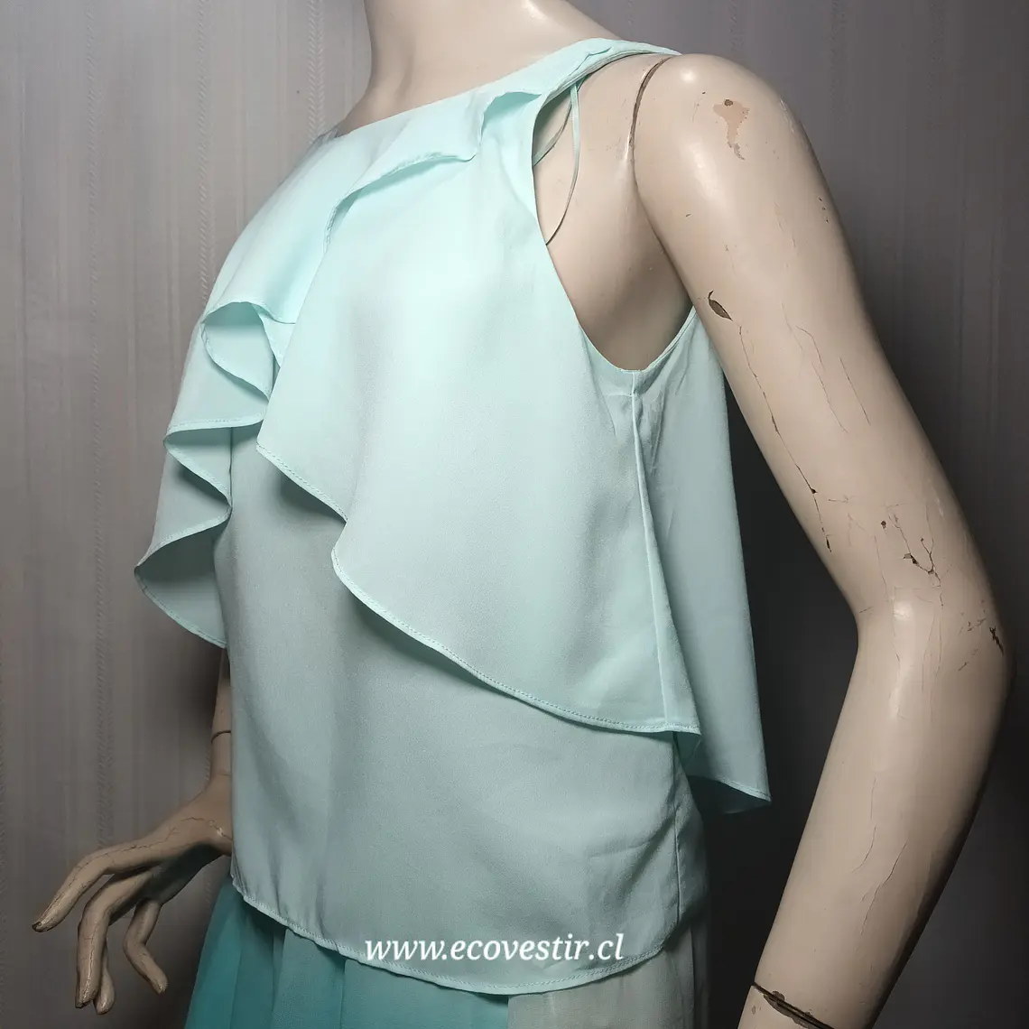 Blusa Zara Trafaluc Sin Mangas con Volantes Verde Agua – Talla S 4