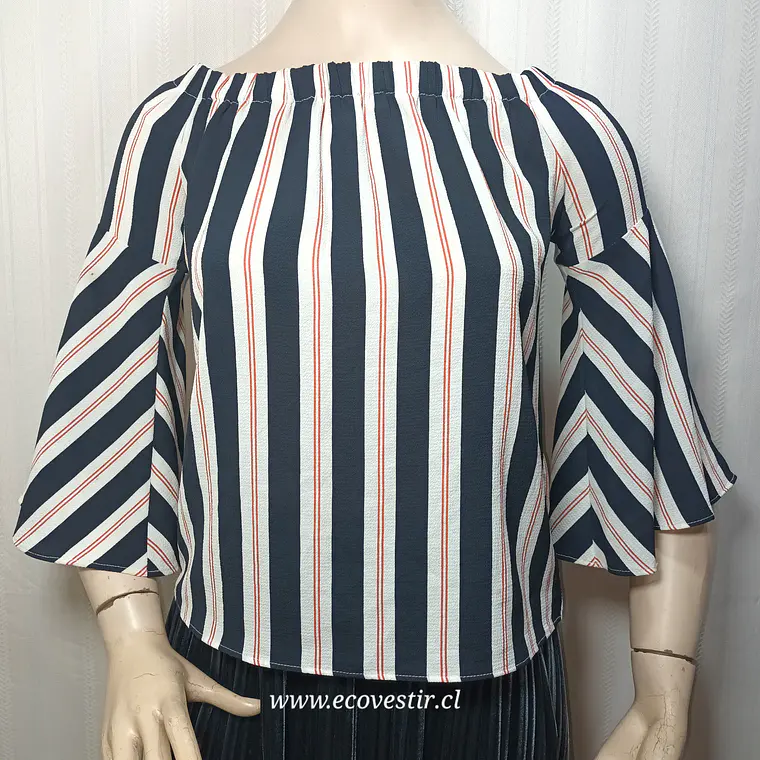 Blusa de Hombros Descubiertos a Rayas Primark - Talla 32 2