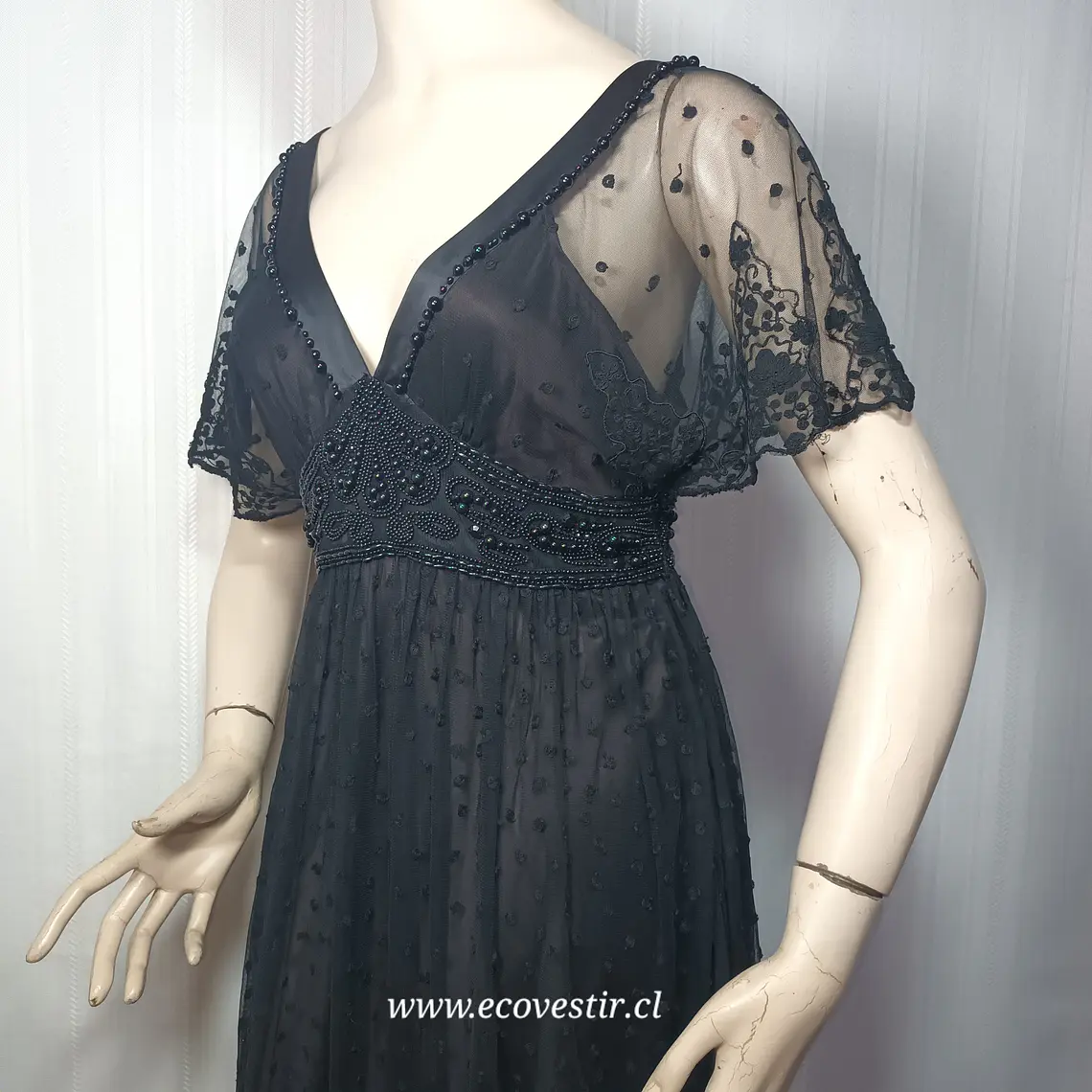 Vestido de Fiesta Negro Pedro del Hierro | Talla 40 | Elegancia en Encaje y Pedrería 3
