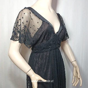 Vestido de Fiesta Negro Pedro del Hierro | Talla 40 | Elegancia en Encaje y Pedrería