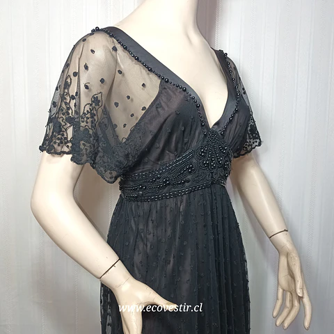 Vestido de Fiesta Negro Pedro del Hierro | Talla 40 | Elegancia en Encaje y Pedrería