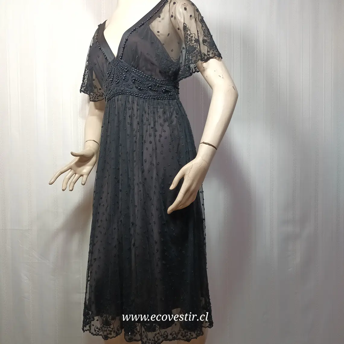 Vestido de Fiesta Negro Pedro del Hierro | Talla 40 | Elegancia en Encaje y Pedrería 6