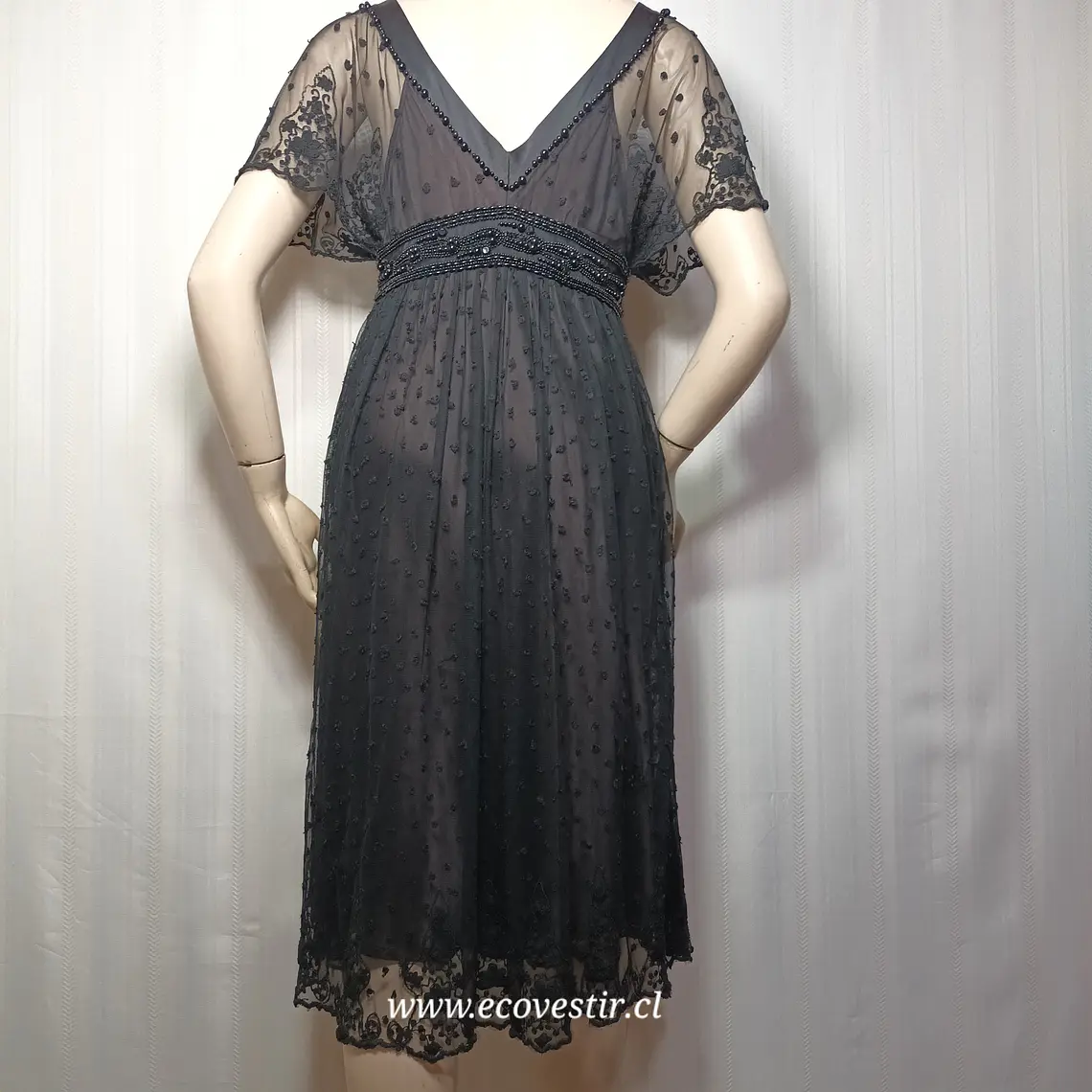 Vestido de Fiesta Negro Pedro del Hierro | Talla 40 | Elegancia en Encaje y Pedrería 7