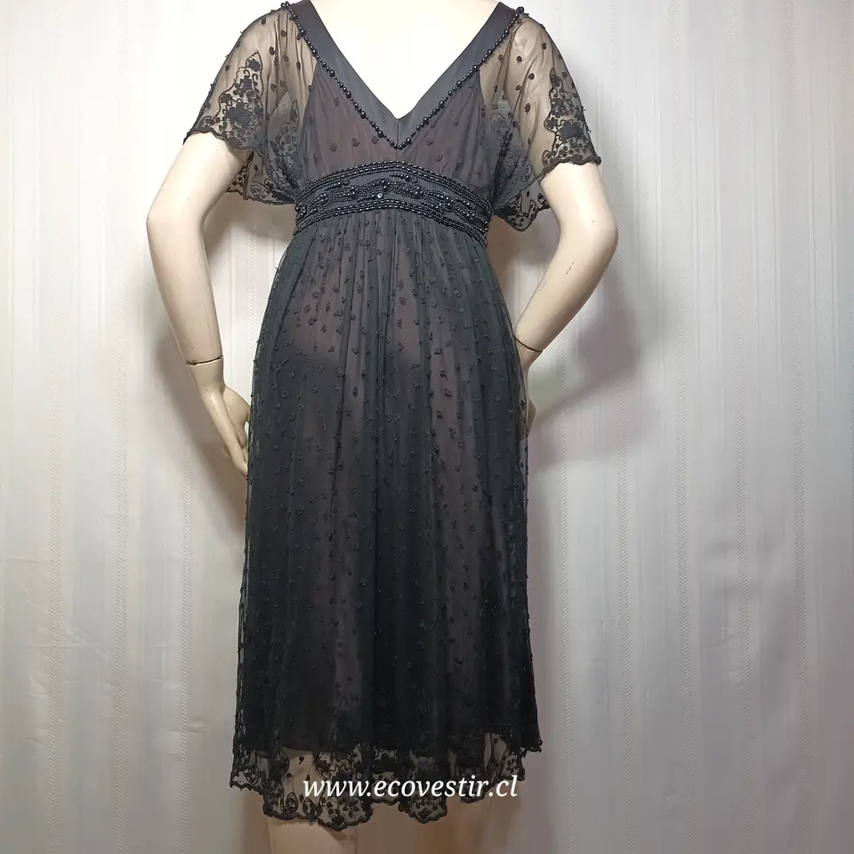 Vestido de Fiesta Negro Pedro del Hierro | Talla 40 | Elegancia en Encaje y Pedrería 7