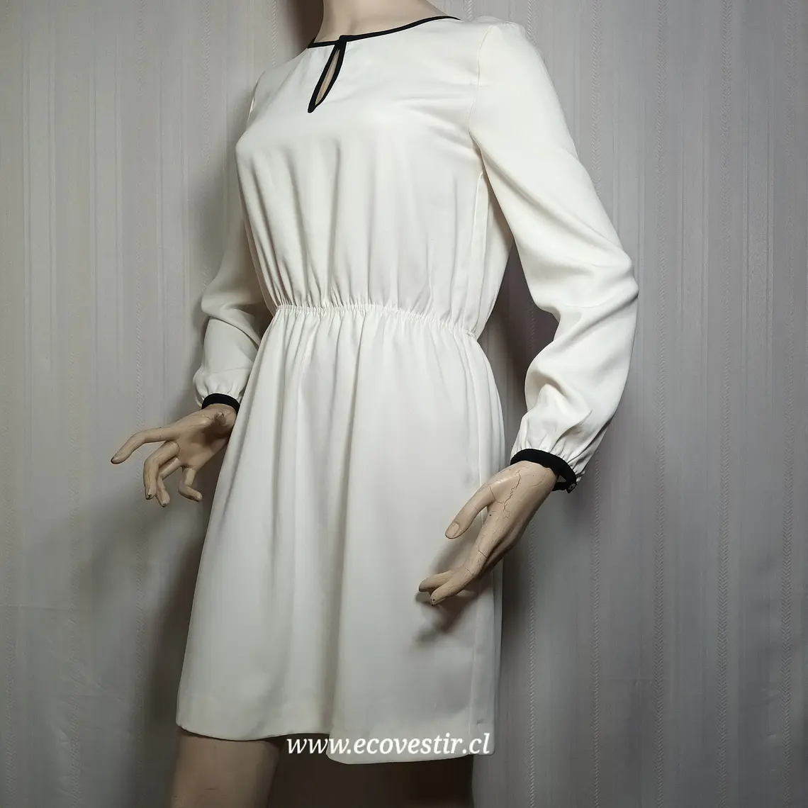 Vestido Corto Zara Basic Blanco Marfil Talla M 3