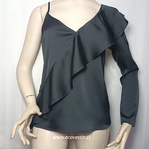 Blusa Asimétrica Satinada Negra NLY Trend Talla 36