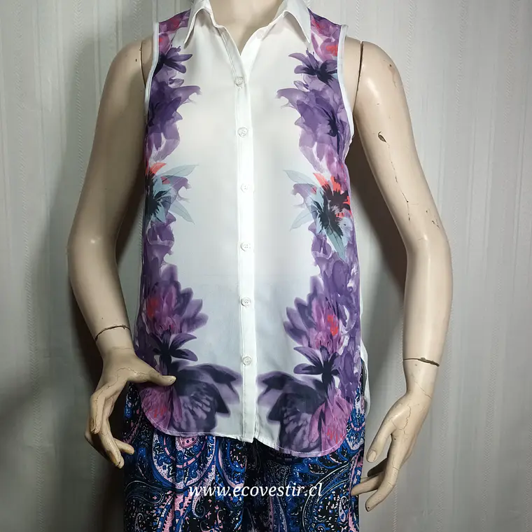 Blusa Flame Sin Mangas Estampado Floral Blanco XS 2
