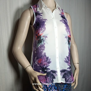 Blusa Flame Sin Mangas Estampado Floral Blanco XS