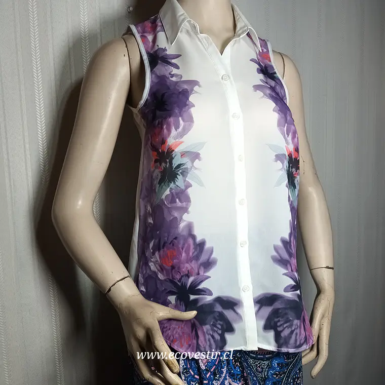Blusa Flame Sin Mangas Estampado Floral Blanco XS 1