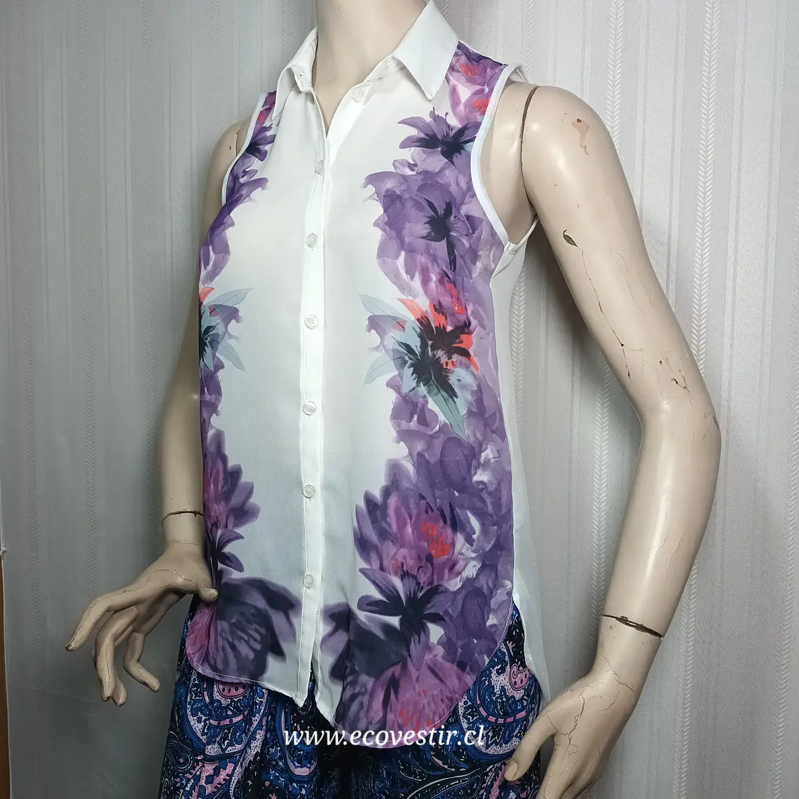 Blusa Flame Sin Mangas Estampado Floral Blanco XS 3