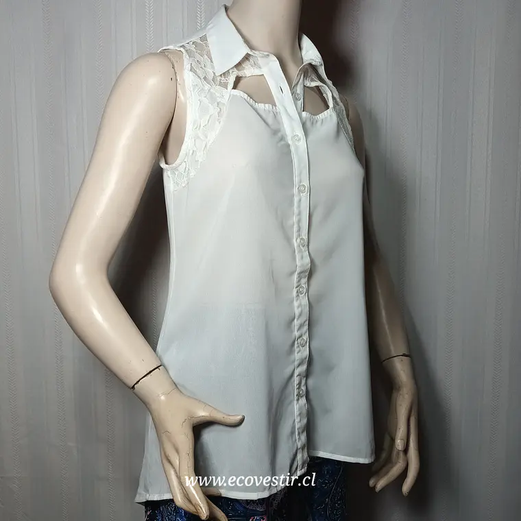 Blusa sin Mangas Blanca con Encaje Atmosphere - Talla 38 2