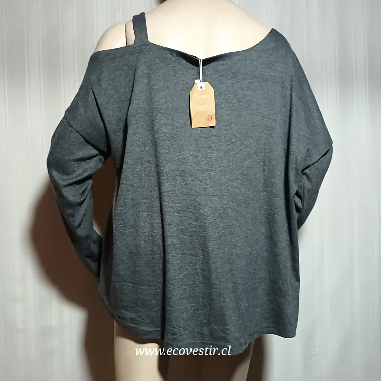 Polera Manga Larga Hombros Descubiertos Gris CYANSTYLE Talla XXL 4