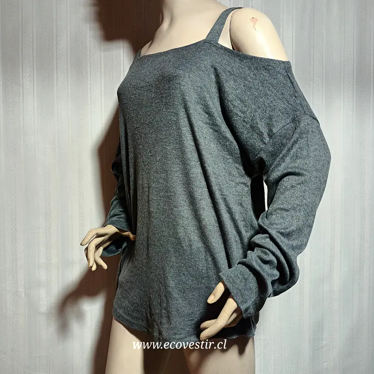 Polera Manga Larga Hombros Descubiertos Gris CYANSTYLE Talla XXL 3